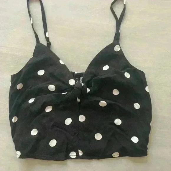H&M Black And White Polka Dot Crop Top Size XXS  adjustable straps - Picture 2 of 7